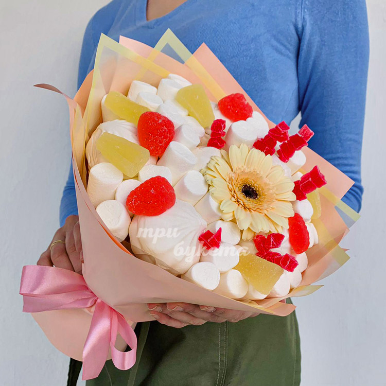 Букет из зефира и гербера (доп. фото)